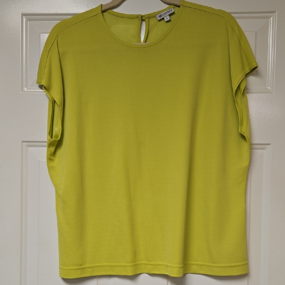 Worth Yellow Boxy Blouse with Round Neckline and Cap Sleeves